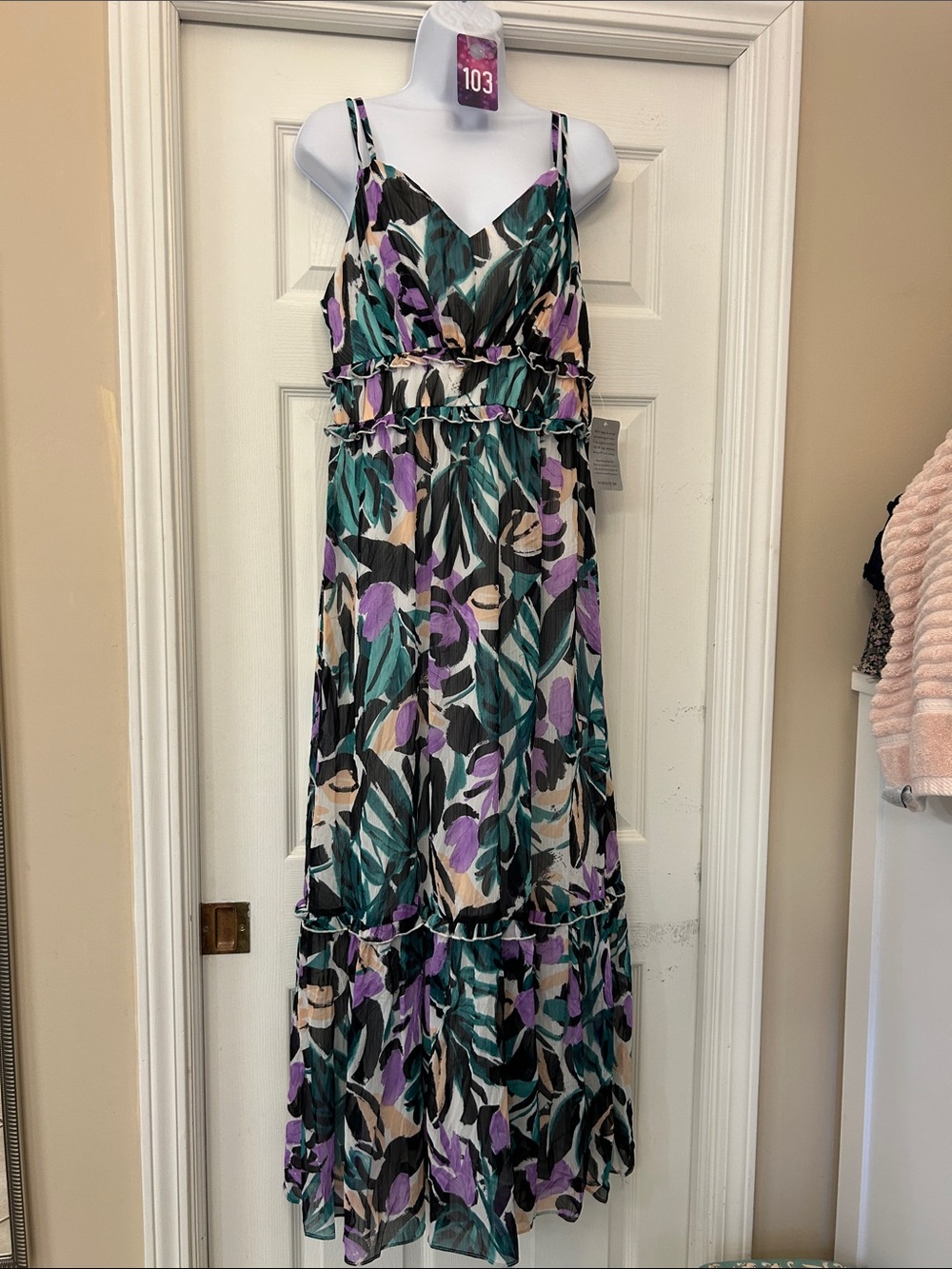 Donna Morgan Floral Maxi Sundress in Teal & Lavender - Sleeveless V-Neck